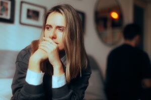 Unhappy couple breaking up after awful argument