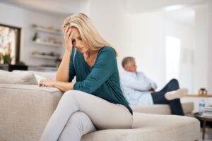 couple and fight in home for annoyed, divorce or married people for argument